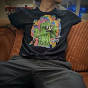 T-shirt confort psychédélique - Cactus - Noir - Coupe regular - Impression DTG